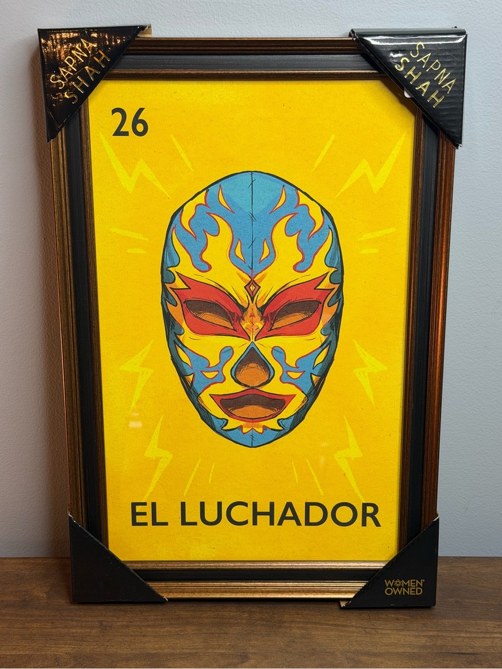 Bold Sapna Shah “El Luchador” Lotería artwork – 18” x 12”